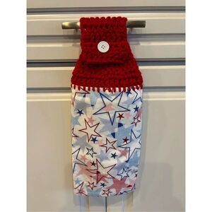 Crochet Top Kitchen Towel- Red white and blue stars